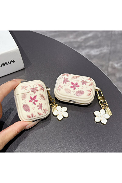 Choice3 جراب سماعات أذن بتصميم أوراق الشجر باللون الأحمر الوردي لسماعات AirPo...