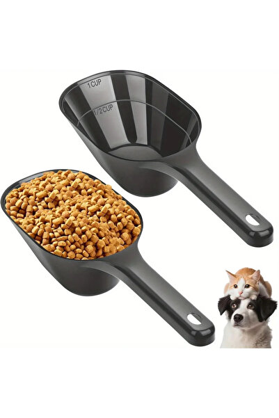 Choice مغرفتان سوداوان لطعام الكلاب، مغرفة طعام للحيوانات الأليفة مزودة بخطوط...