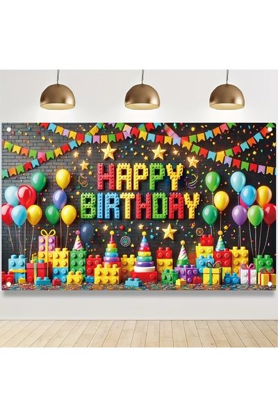 Choice لافتة عيد ميلاد سعيد مصنوعة من مكعبات بناء متعددة الألوان مقاس 150 × 1...