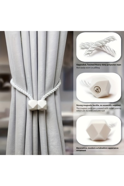 Choice ربطات ستائر مغناطيسية بيضاء قطعة واحدة بنمط بوهو - سهلة التركيب، لا حا...