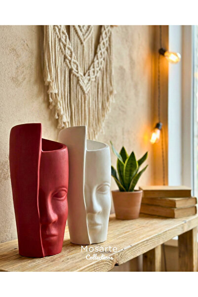 Mosarte مزهرية / تمثال زخرفي على شكل وجه واحد، طقم من قطعتين 30 سم