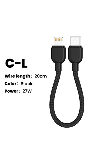 Choice1 كابل شحن سريع PD أسود اللون بطول 20 سم وقوة 60 واط من النوع C إلى الن...