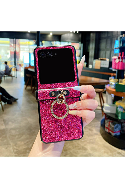 Choice10 حامل خاتم لامع باللون الأحمر الوردي لهاتف موتورولا رازر 50، غطاء مرص...