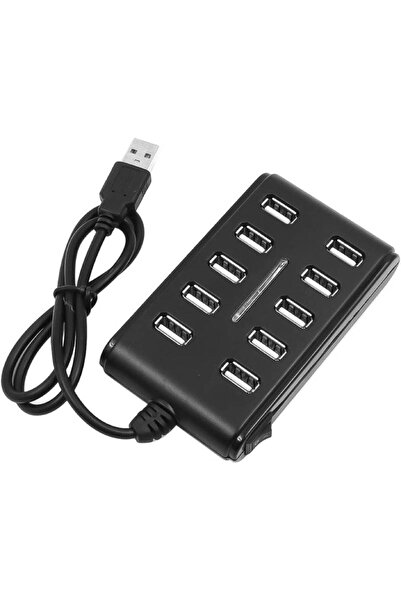 Choice موزع USB 2.0 متعدد المنافذ 10 في 1 أسود اللون، موزع كابلات 10 في 1، مف...