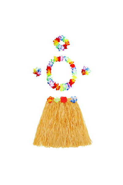 Kanonik Education Hawaiian Necklace Skirt Crown and Bracelet Set Orange