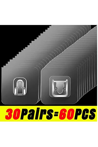 Choice 60PCS 30pairs Double-Sided Self Adhesive Wall Hooks Strong Sticky Tran...