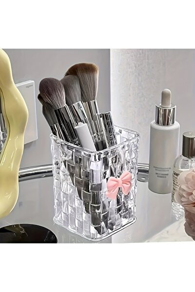 Choice Clear Makeup brush storage box with bow design, high-end textured pen ...