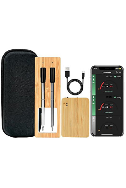 Choice مقياس حرارة لاسلكي للحوم مزود بمسبارين وتقنية بلوتوث 5.2 بمدى يصل إلى ...