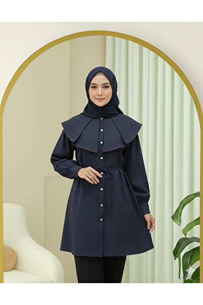 bellura Wide Collar Belted Buttoned Shirt