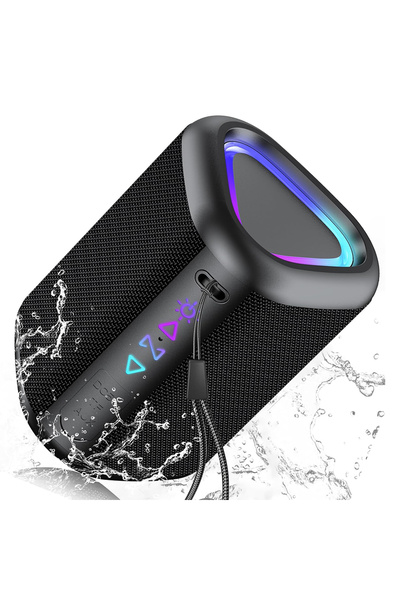 Choice مكبر صوت بلوتوث أسود، لاسلكي، محمول، مقاوم للماء، مزود بإضاءة، يعمل لم...