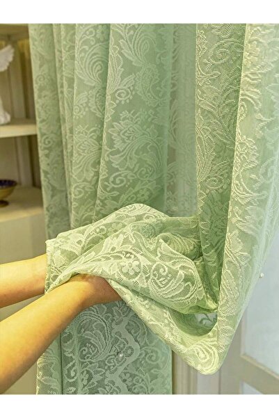 Choice10 Rod Pocket W140cmXH60cm green 1pc Stick-On Lace Beaded Tulle Curtain...