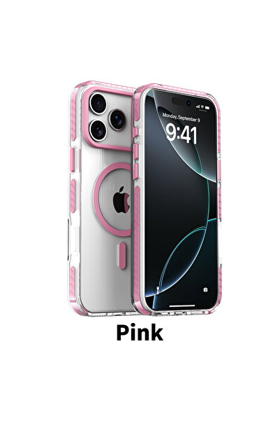 Choice جراب فاخر مغناطيسي وردي اللون بإطار ملون لهاتف iPhone 16، متوافق مع iP...