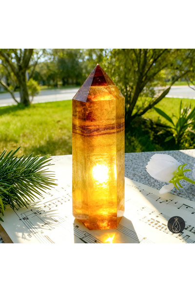 Choice1 برج فلوريت أصفر عالي الجودة (AAAAAA) - 6.5-8 سم | كريستال طبيعي | مصق...