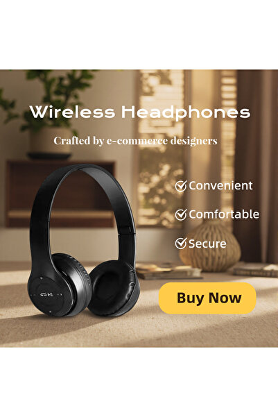 Choice سماعات رأس بلوتوث لاسلكية قابلة للطي باللون الأسود، مزودة بميكروفون وت...