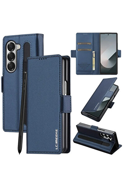Choice13 For Samsung Galaxy Z Fold6 Blue Magnetic Flip Leather Phone Case for...
