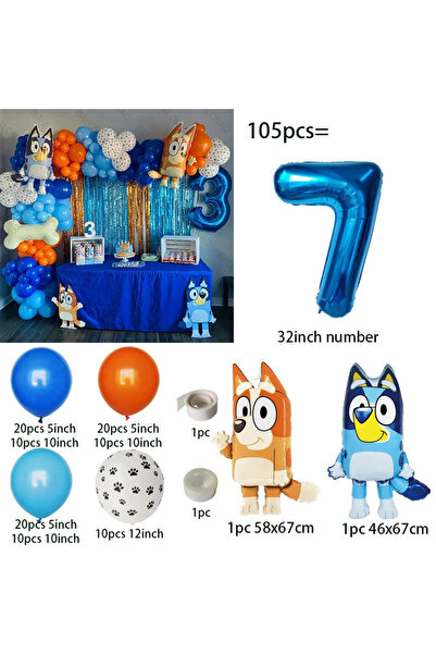 Choice7 as picture ROSE RED 105pcs Bluey Balloon Cartoon Bingo Set Aluminum F...