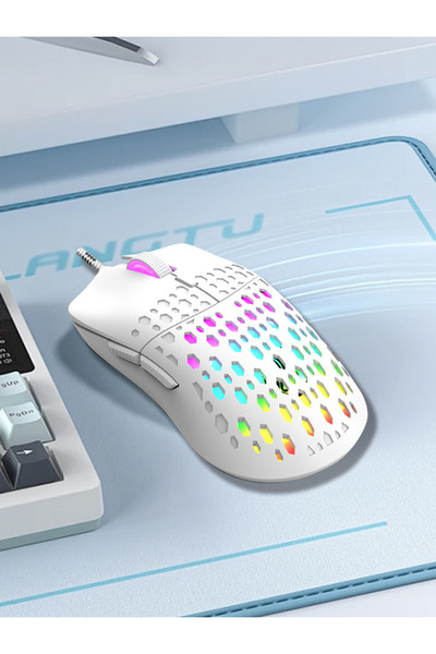 Choice ماوس ألعاب لاسلكي أبيض، بإضاءة ملونة مبهرة، ودقة DPI متغيرة، وتصميم أن...
