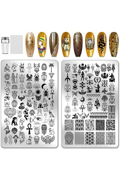 Choice AECH011-02706 2pcs Egyptian Elements Nail Stamping Plates Cats Snakes ...