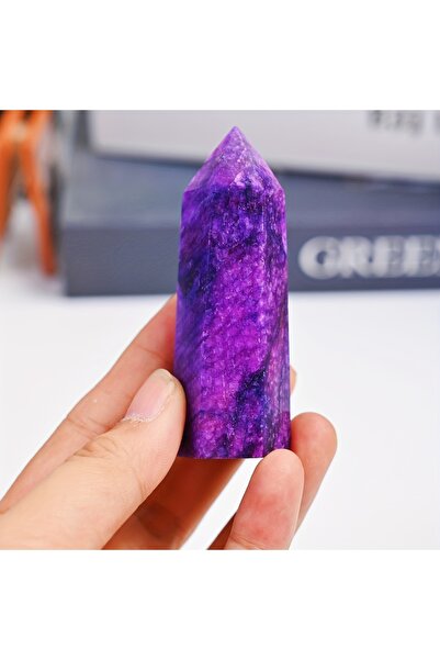 choice2 برج سداسي طبيعي بنفسجي اللون، 6-7 سم، قطعة واحدة - وميض أزرق، عمود كر...