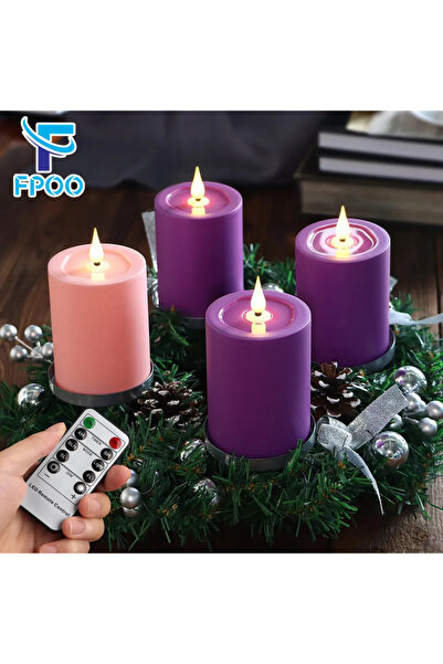 Choice أربع شموع LED بدون لهب باللونين الوردي والبنفسجي، تعمل بالبطارية، مزود...