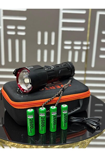 MEMİTA RT-T709 60W 6000 Lümen Zoomlu Şarjlı El Feneri Seti – 4x2600 mAh Pil, ...