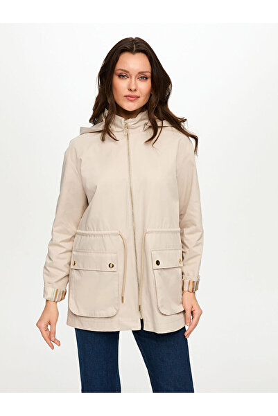 Faik Sönmez Çizgili Astarlı Kapüşonlu Trençkot S26TNC010