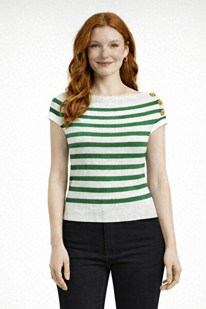 Neden Tekstil Marin Style Striped Boat Neck Knitwear Sweater Blouse