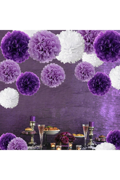 Choice 9 قطع من كرات البوم بوم الورقية باللونين البنفسجي والأبيض، مناسبة لحفل...