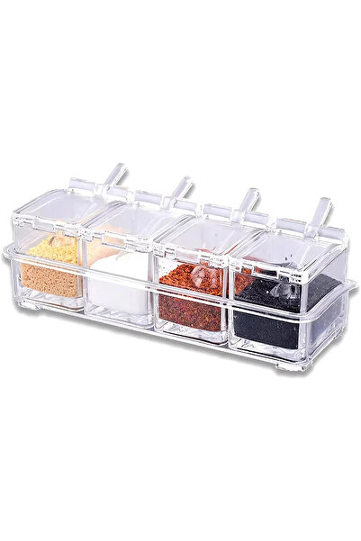 Choice Transparent 4 Piece Clear Seasoning Box Set Storage Container Condimen...