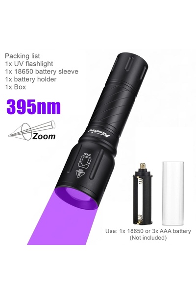 Choice Black 395nm-No Battery High power Zoom UV Flashlight 365nm/395nm Invis...