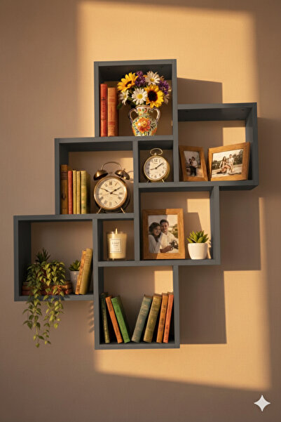 Çamsan Rafixa Atlas Çam MDF Beşli Çapraz Duvar Rafı - Modern Kitaplık ve Deko...