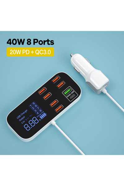 Choice شاحن سيارة A9S Plus مزود بتقنية الشحن السريع QC3.0 بقوة 40 واط و8 مناف...