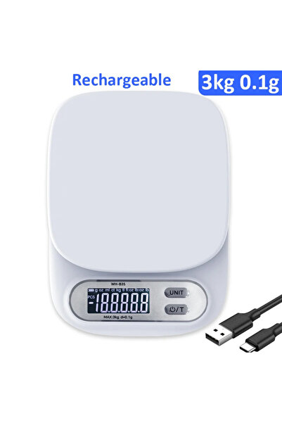 Choice3 ميزان مطبخ رقمي منزلي بشاشة LCD، قابل للشحن عبر منفذ USB، سعة 3 كجم، ...
