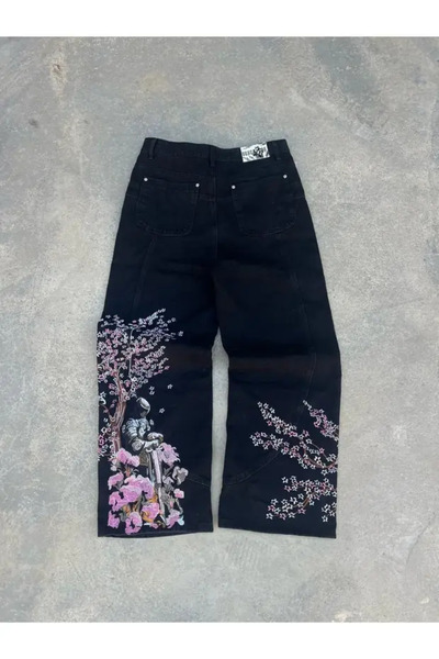 Violon Black Night Blossom Embroidered Wide Leg Jeans