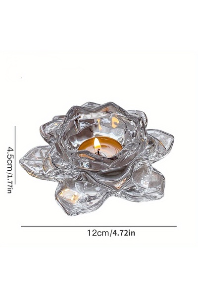 Choice حامل شموع زجاجي كريستالي على طراز اللوتس الصيني، قطعة واحدة، قاعدة روم...