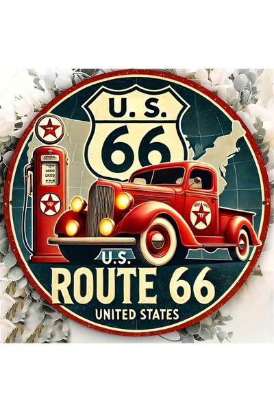 Choice Round 20X20CM 1pc, Vintage Route 66 Metal Tin Sign - Durable, Waterpro...