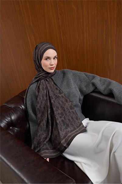 Silk Home Viskon Mayda Şal Antrasit Zincir Desenli Tok Duruşlu-81013-12
