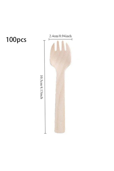 Choice3 ١٠٠ قطعة من ملاعق وشوك، ١٠٠ قطعة من ملاعق خشبية صغيرة للاستخدام مرة و...