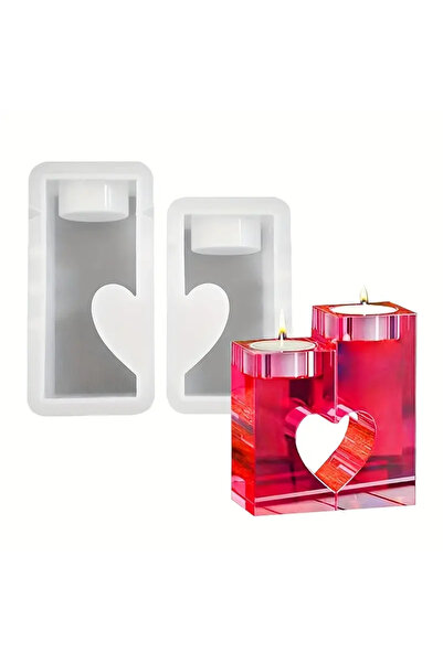 Choice 2PCS Love Heart Splicing Candlestick Silicone Mold Cement Candle Holde...