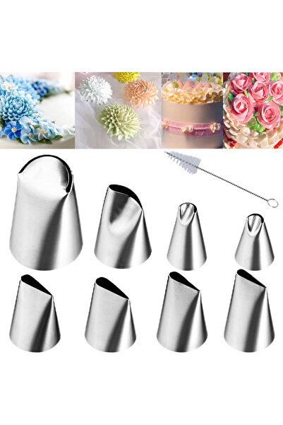 Choice1 9pcs 8/9PC Stainless Steel Rose Piping Nozzles Set Cream Cake Piping ...
