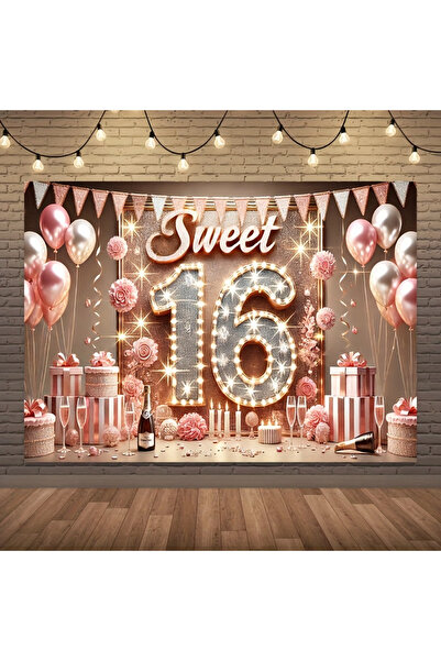 Choice1 100X150CM Pink Sweet 16 Birthday Party Banner Decoration - Polyester ...