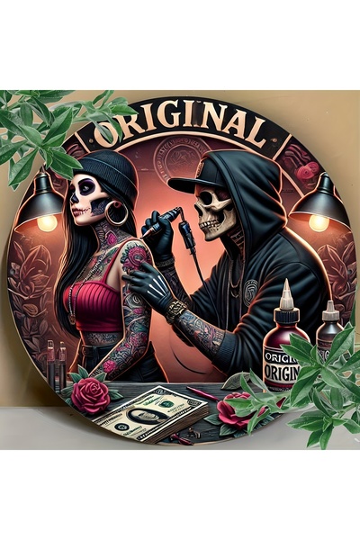 Choice Round 20X20CM Vintage Skull Tattoo Artist Aluminum Wall Art - Day of t...