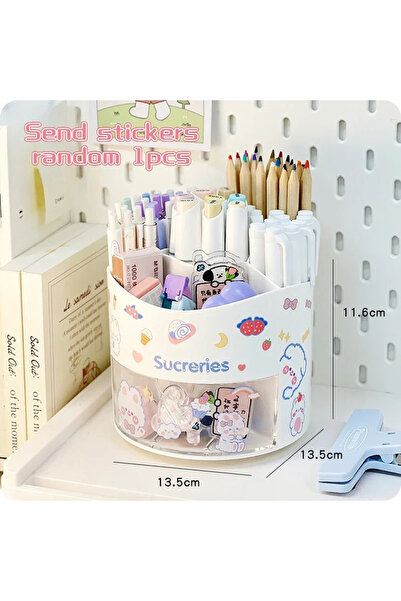 Choice1 White Cute Rotating Pen Holder Desktop Drawer Stationery Box Case Sch...