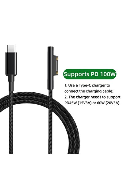 Choice1 PD100W-Braided-1.8m PD 100W Type-C to Microsoft Surface Charger Cable...