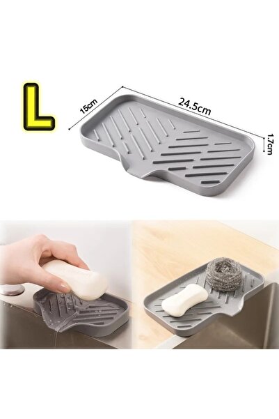 Choice5 صينية سيليكون لحوض المطبخ، طولها 24.5 سم، حامل صابون مع طرف تصريف، أد...