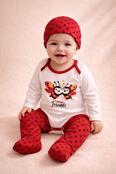 Organic Product DimpleBaby Ladybug Patterned 3-Piece Baby Set (0-12 Months)