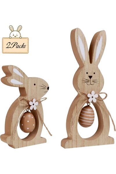 Choice 2PCS 2 Pieces Of Easter Decoration, Rustic Wooden Bunny For Family Far...