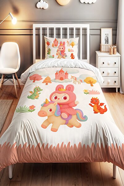 EVPANYA طقم غطاء لحاف للأطفال منقوش باللون الوردي من يونيكورن لوف