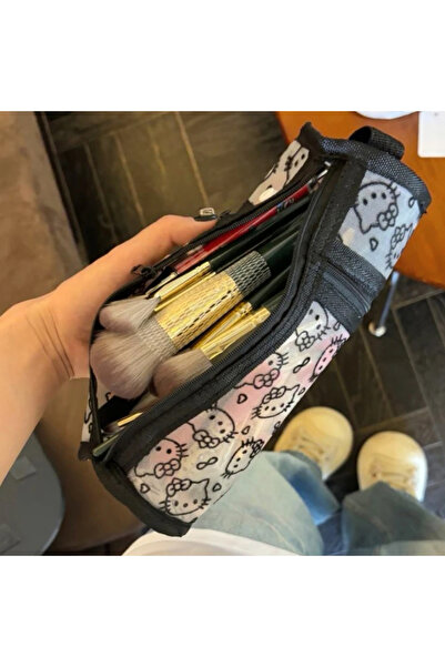 Choice1 حقيبة تخزين وحامل فرش مكياج مطرزة يابانية بتصميم هيلو كيتي، بتصميم كو...