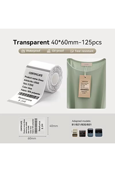 Choice4 طابعة ملصقات شفافة صغيرة محمولة Niimbot B1 B21S B21PRO، ورق حراري شفا...